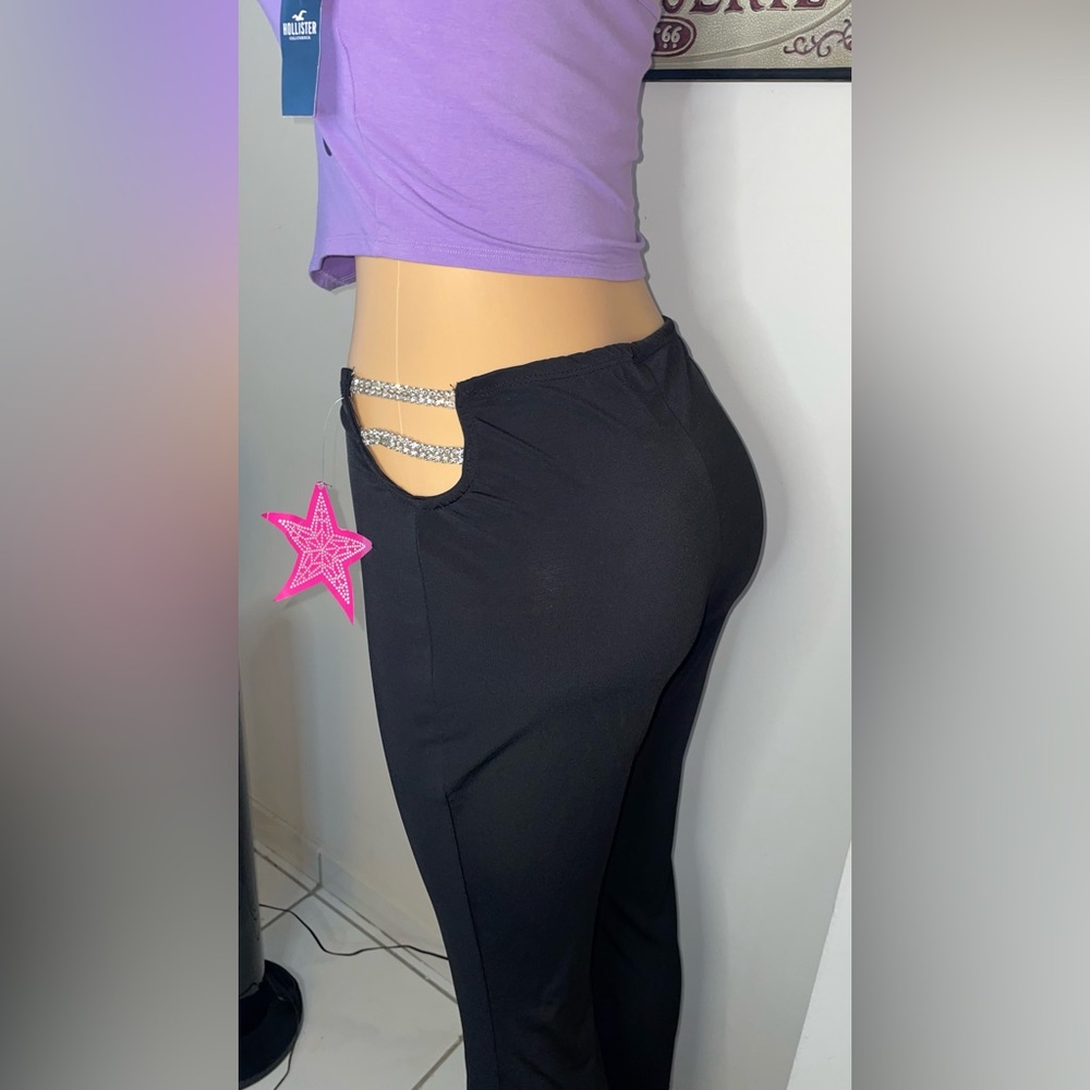 NWT LEGGING BLACK OPEN HIPS WITH RHINESTONE SIZE L(12)